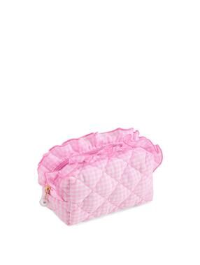 Shiraleah Fancy Small Zip Pouch Makeup Bridal Trip Travel Pink & White Ruffle